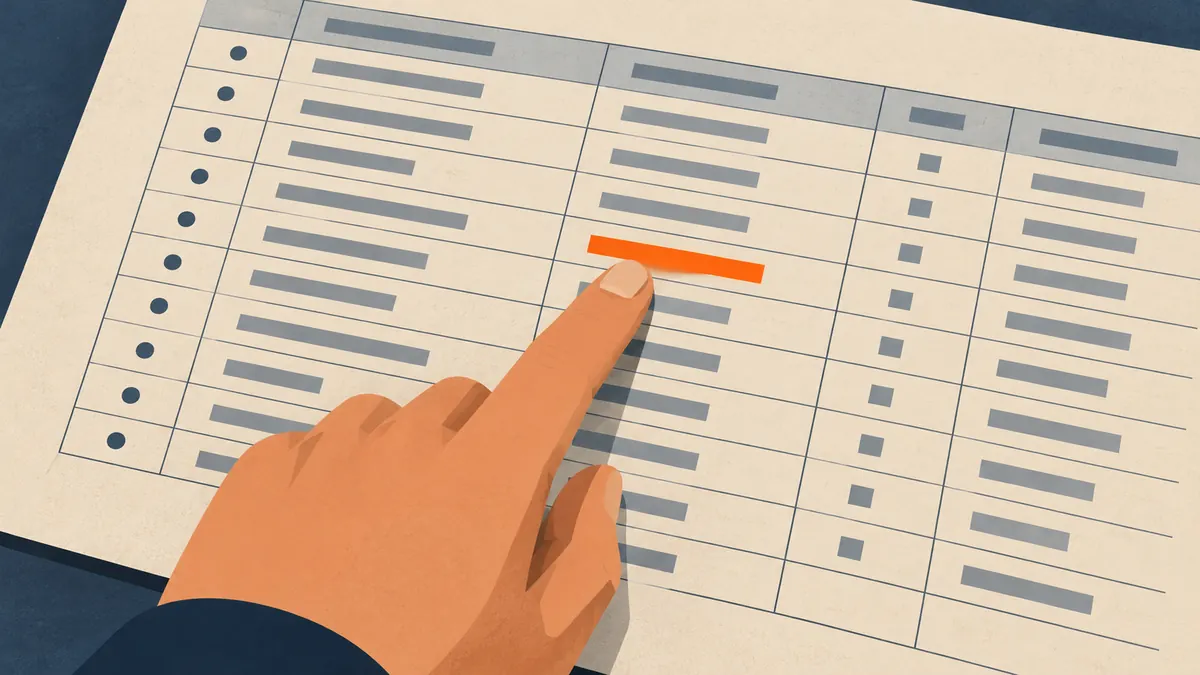 A hand pointing at a licence number on a printed regulator register page