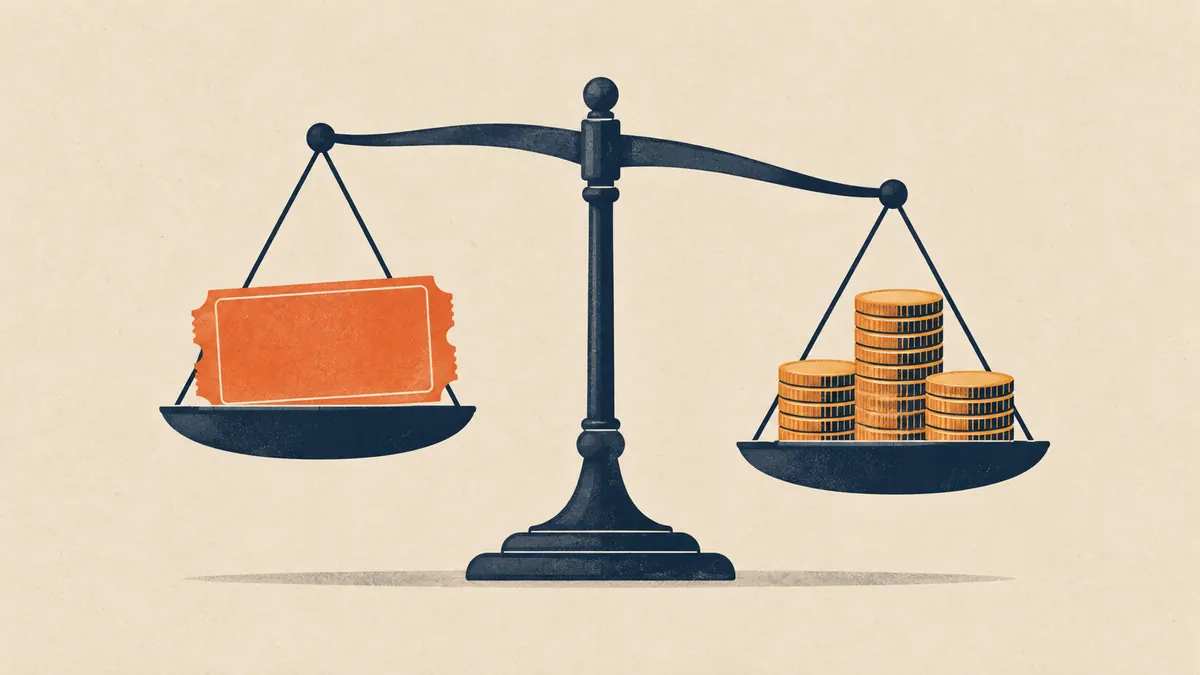 A balance scale weighing a betting ticket against a stack of coins
